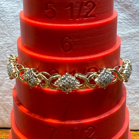 14KT Yellow Gold Diamond in Diamond Shape Panel Link Tennis Bracelet - Picture 14 of 15